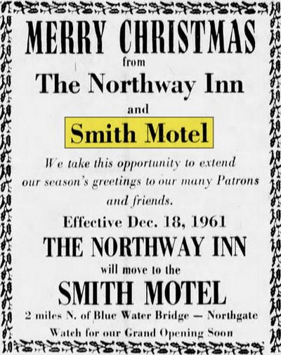 Smiths Motel (Northway Inn, Gaslite Motor Lodge, Shulz Bavarian Inn & Motel) - Dec 1961 Ad (newer photo)